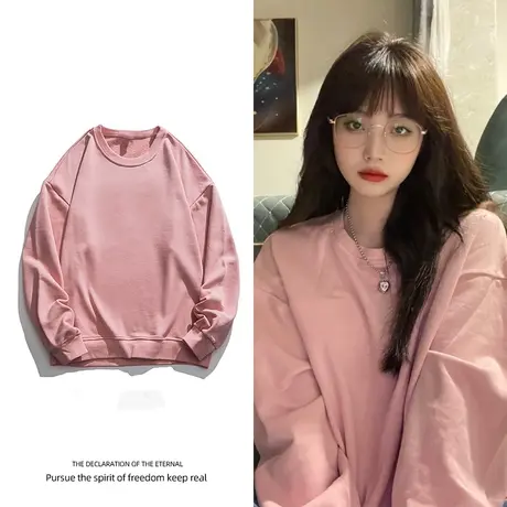 粉色元气少女秋冬卫衣温柔风韩系外套宽松慵懒风加厚oversize上衣商品大图