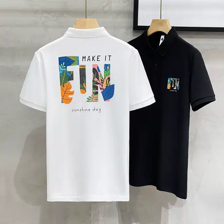 冰丝夏季新款男polo衫t恤上衣短袖翻领半袖潮流休闲时尚印花体恤商品大图