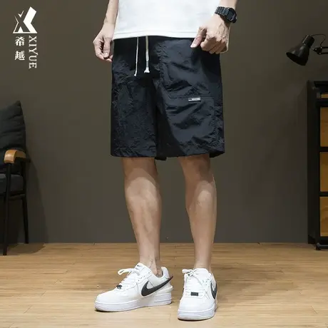 希越夏季冰丝凉感透气五分裤男黑色短裤夏季宽松大码薄款休闲中裤商品大图