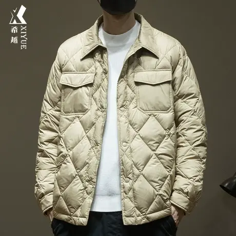 春季衬衫羽绒服男新国标90鸭绒轻薄保暖加厚外套宽松大码工装棉衣商品大图