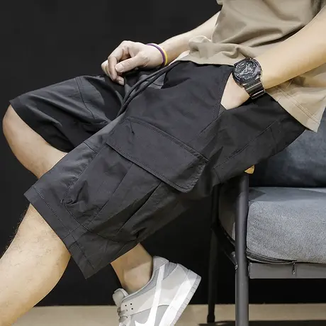 工装短裤男夏季薄款速干冰丝潮牌休闲中裤男士五分裤宽松大码裤子图片