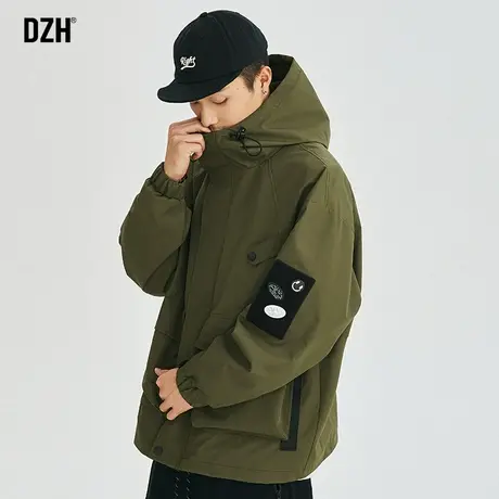 男士美式连帽冲锋衣潮牌男秋款大码男装外套男春秋季户外工装夹克商品大图