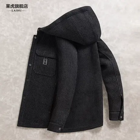 灯芯绒外套男士秋冬连帽加棉加厚保暖时尚修身青年潮流款夹克男装商品大图