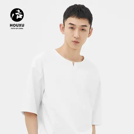 后序亚麻T恤男短袖宽松大码男装日系复古棉麻T恤中国风唐装男套装图片