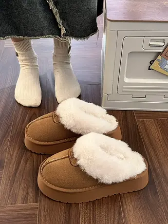 厚底毛毛拖鞋女外穿棉拖鞋2023新款冬季加绒保暖雪地靴包头半拖鞋商品大图