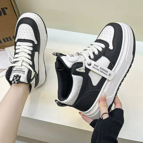 超厚底小白鞋女高帮黑白运动鞋2023秋冬新款增高学生休闲板鞋真皮商品大图