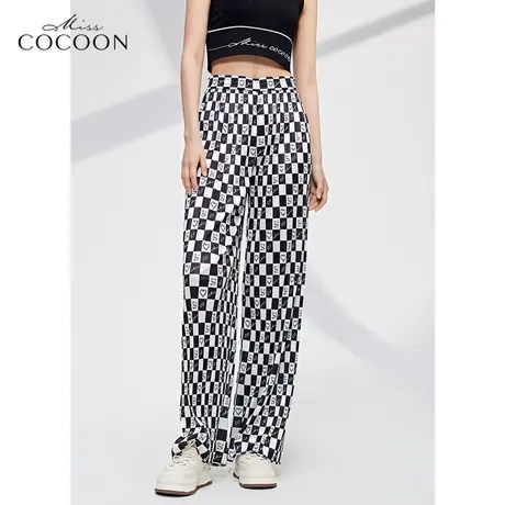 missCOCOON高级印花休闲裤子女2023新款春褶皱时尚百搭设计直筒裤商品大图