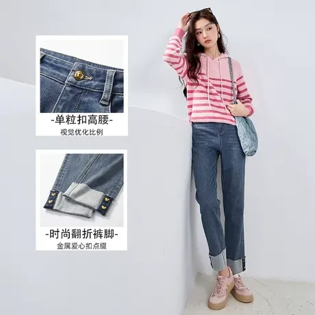 【直播间】香影灰色直筒牛仔裤女高腰2023秋冬季新款烟管裤显瘦商品大图