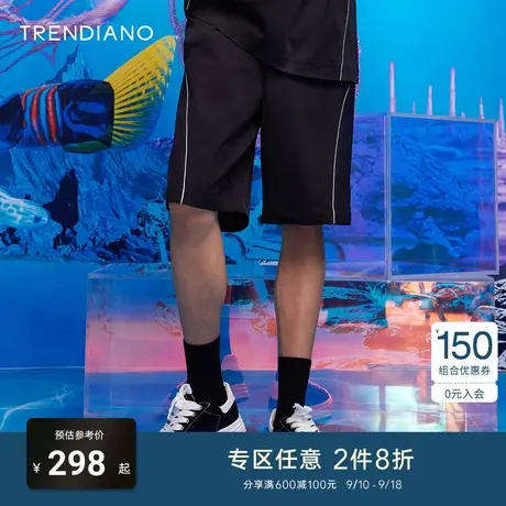 TRENDIANO官方潮牌男装夏季潮流黑色休闲短裤男直筒五分裤图片