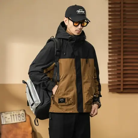 百搭舒适男士户外防风外套拼色夹克工装宽松外套男休闲潮流秋冬款图片