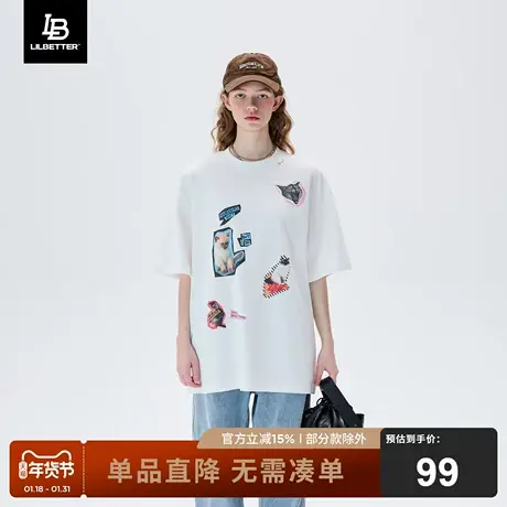 Lilbetter男士短袖2024夏季新款五分袖美式复古百搭半袖情侣装t恤商品大图