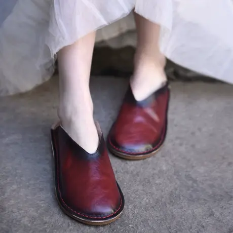 Artmu阿木断码清仓原创复古包头半拖鞋女平底外穿舒适皮凉拖夏商品大图