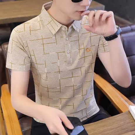 男士翻领短袖t恤2023夏季新款纯棉修身POLO衫男装半袖保罗体恤ins商品大图