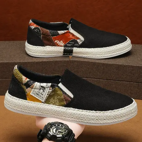 鞋子男鞋春季新款老北京布鞋一脚蹬休闲懒人鞋国风薄款开车渔夫鞋商品大图