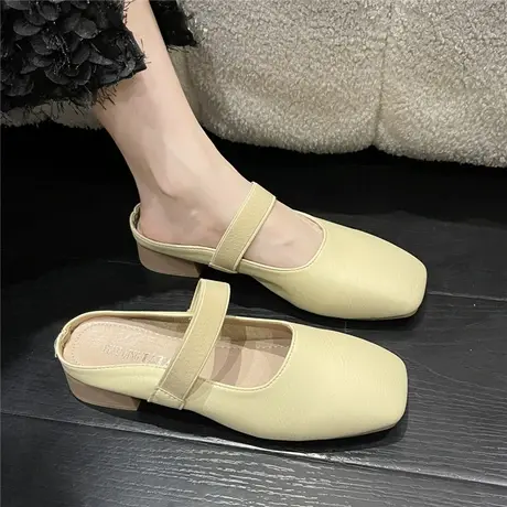 方头玛丽珍半拖鞋外穿女鞋子2024年春夏新款平底一脚蹬包头凉鞋图片