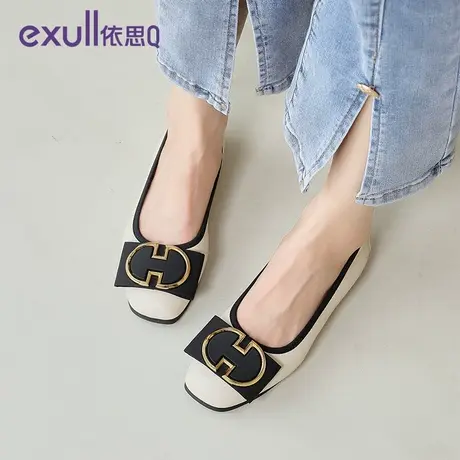 依思q蛋卷鞋女秋软底真皮女鞋2024新款羊皮单鞋金属扣平底小皮鞋图片