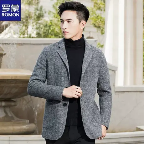 罗蒙秋冬羊毛双面呢子大衣时尚加厚男士便单西服上衣小西装外套图片