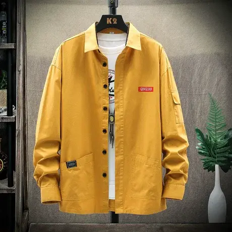 工装长袖衬衫男士薄款春秋季潮流宽松上衣青少年衬衣休闲百搭外套图片