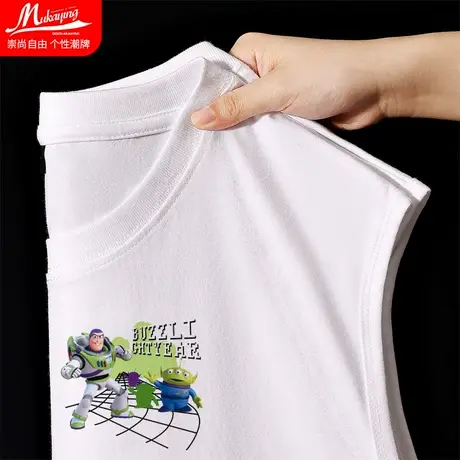 巴斯光年美式卡通潮牌运动背心男青少年夏季休闲百搭薄款无袖t恤图片