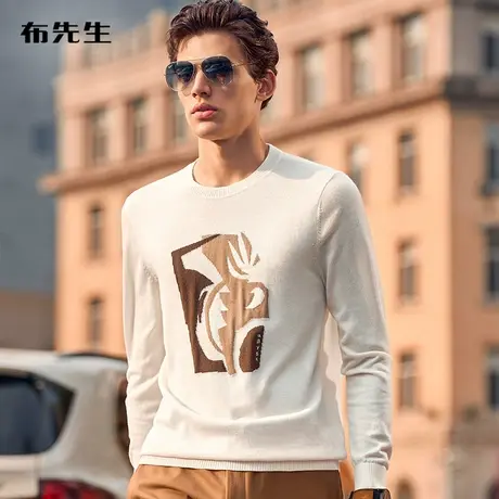 MrBu布先生几何双色提花长袖羊毛T秋冬青年套头羊毛衫BT11930断码商品大图