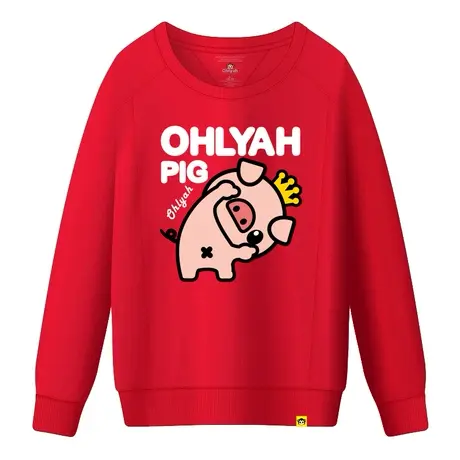 Ohlyah猪年本命年红色卫衣女冬季新款韩版宽松加绒加厚情侣装外套商品大图