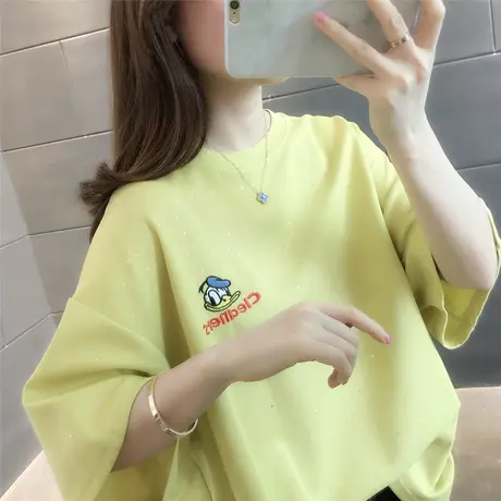 2023春夏新款韩版印花打底上衣宽松基础款卡通圆领短袖T恤男女潮图片