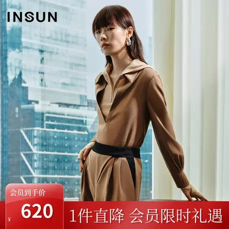 恩裳COVER2023秋装新款率性利落翻边小尖领深门襟设计美拉德衬衫图片