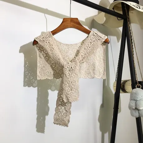 小披肩搭肩假领子配裙子女夏装外搭新款钩花镂空防晒打结领巾罩衫图片
