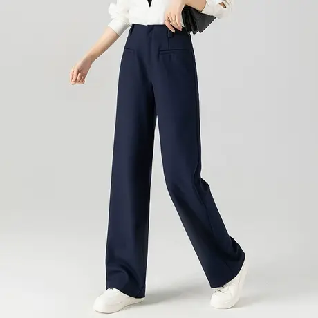 西装窄版阔腿裤女2023新款秋季高腰垂感显瘦藏青色裤子宽松直筒裤商品大图
