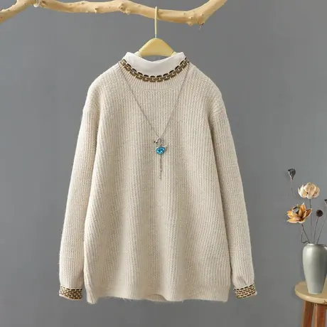 文艺范半高领长袖针织毛衣女冬季新款复古套头宽松打底衫女装上衣图片