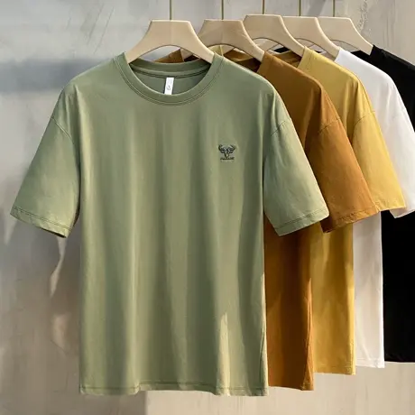 小牛刺绣男士短袖2023新款半袖ins潮流情侣装宽松t恤男潮牌夏季薄商品大图