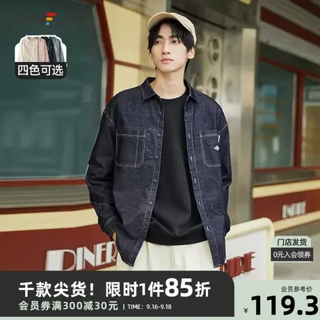 三福2023秋男士明线灯芯绒长衬衫 口袋小标宽松翻领上衣472421商品大图