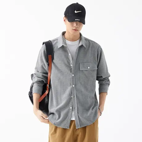 Modi Nick/摩帝尼克日系阔版落肩华夫格长袖衬衫外套轻奢风格男装图片