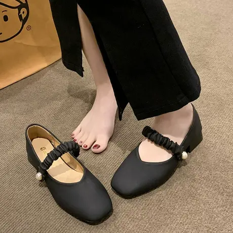 单鞋女2023年新款夏季豆豆鞋小众设计感浅口温柔风低跟粗跟晚晚鞋商品大图