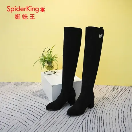 SPIDER KING/蜘蛛王袜靴女2023冬商场新款过膝瘦瘦靴薄绒粗跟软底图片