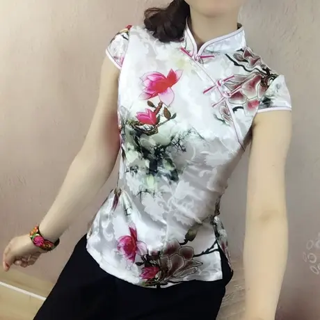 中国风春夏新款复古改良短款旗袍上衣修身显瘦中式盘扣短袖唐装女商品大图