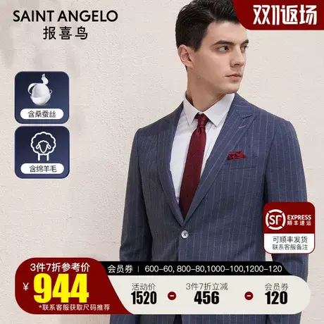 报喜鸟2023春季新款男士商务休闲羊毛条纹西装上衣男蓝色职业西服图片