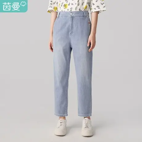 【商场同款】茵曼2023春装新款褶皱松紧后裤腰口袋边小章仔牛仔裤图片