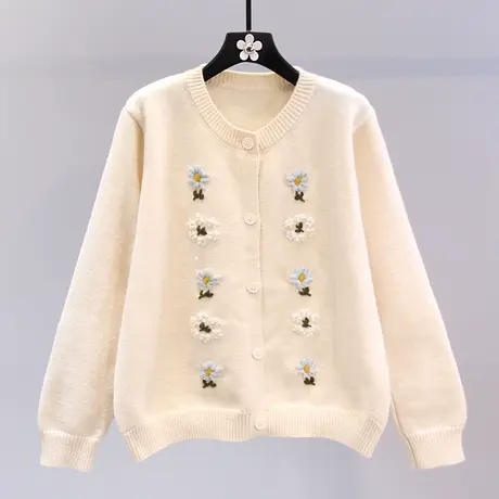 复古刺绣花朵毛衣外套女秋冬2023新款宽松慵懒风软糯洋气针织开衫图片