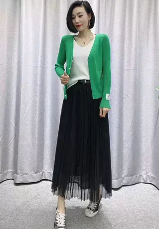 2023新款假两件撞色拼接毛衣女V领开衫宽松显瘦百搭洋气针织上衣商品大图