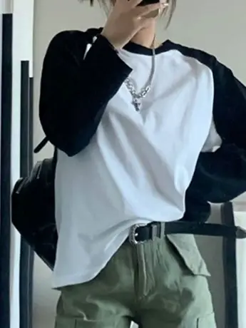 仿棉长袖t恤2023早秋新款欧货女装冬季内搭打底衫小众设计感上衣图片