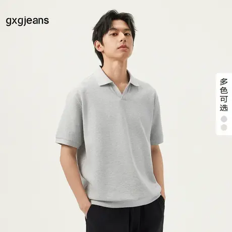 gxg.jeans男装 简约格纹肌理无扣领口短袖POLO衫男 25年夏季新款图片