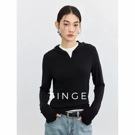 TINGE贴己老钱风修身半拉链帽衫卫衣女2025新款春季透气轻量外套图片