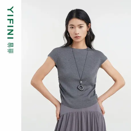 [专柜同款]Yifini/易菲醋酸盖袖无袖背心修身短款针织衫D04M1409商品大图