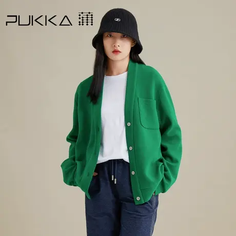蒲PUKKA 早秋外套女秋季新品宽松休闲V领简约气质针织开衫图片