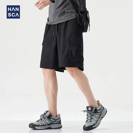 hansca黑色休闲短裤男2025夏季薄款弹力耐磨户外徒步宽松五分裤商品大图