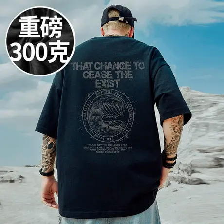2025新款美式重磅美式潮牌宽松T恤胖子短袖加肥加大码男装半袖夏商品大图
