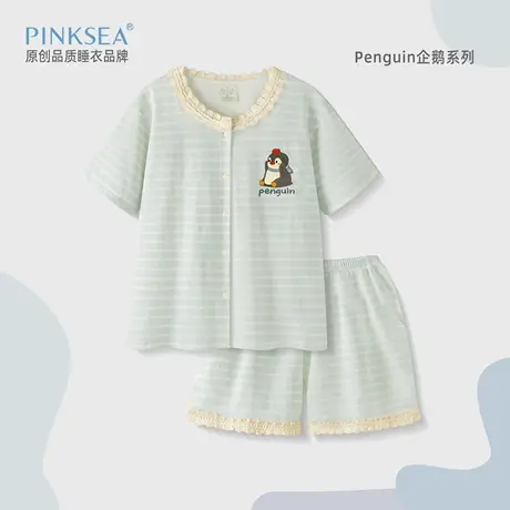 Pinksea纯棉睡衣女款2025新款夏蕾丝短袖夏季家居服女士短裤套装商品大图