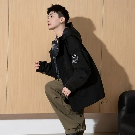 春秋款男式连帽外套基础时尚百搭上衣休闲迷彩夹克运动潮流宽松yc图片