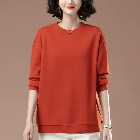 卫衣女秋季薄款加肥加大码女装宽松中年妈妈百搭显瘦纯色圆领上衣商品大图